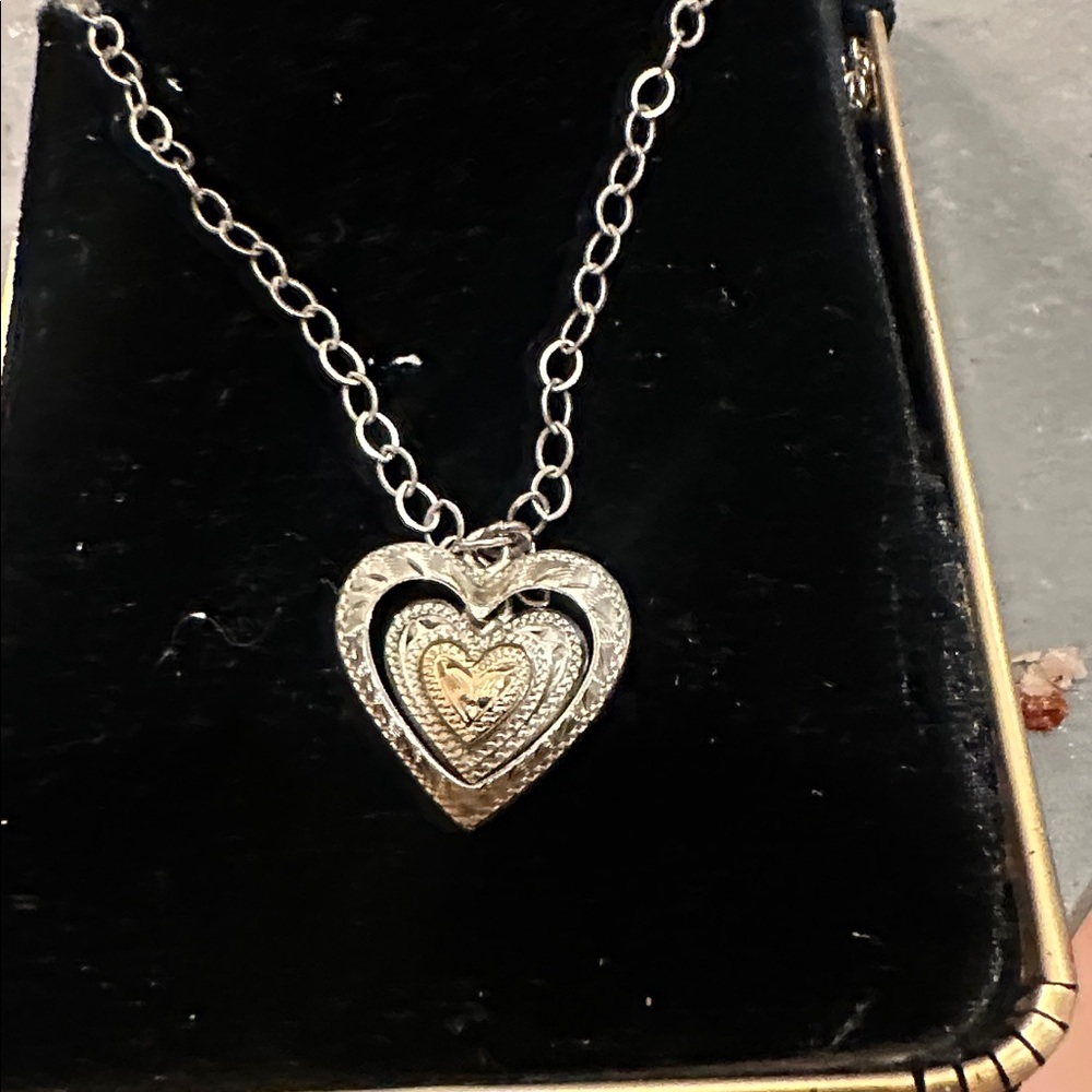 Silver and Gold Heart Pendant Necklace - Picture 4 of 4